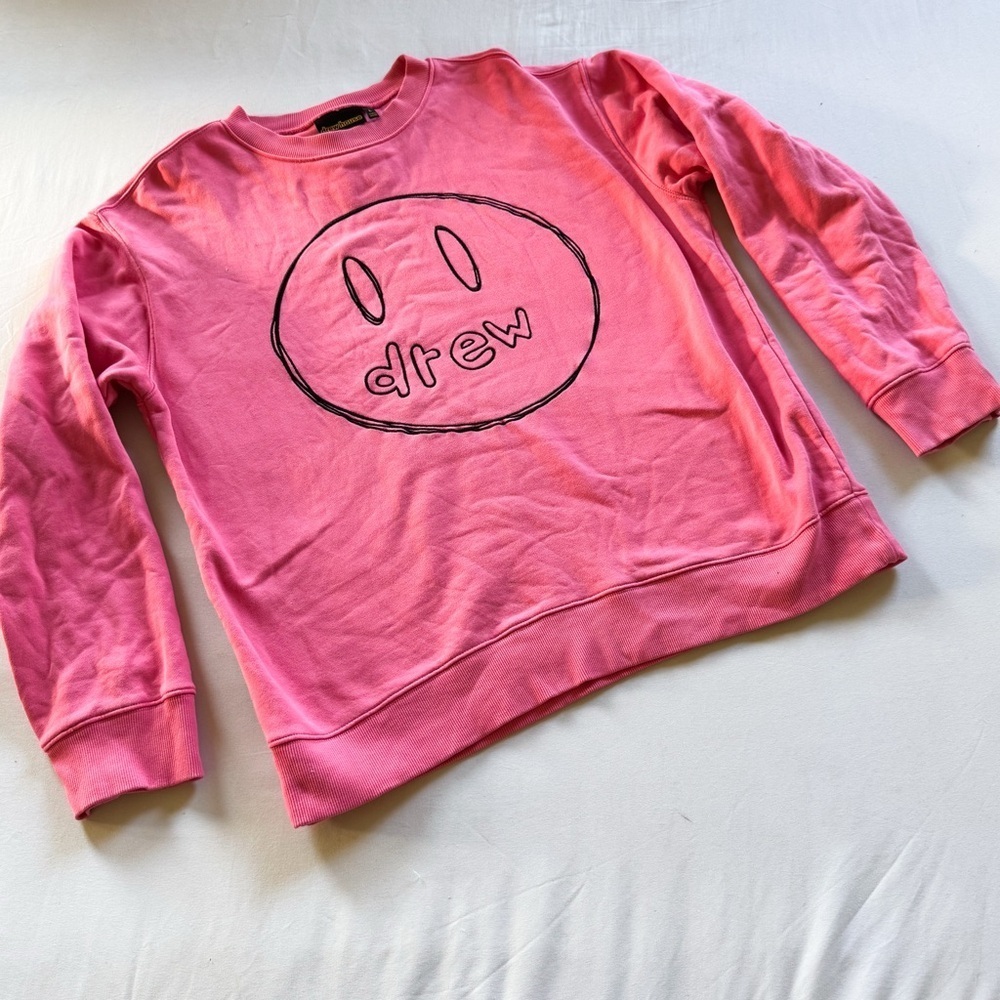 Drew House Smiley Face Oversized  Pink Heavy Weight Cotton Sweatshirt Sz L - Picture 2 of 5